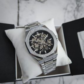 Механічний класичний чоловічий годинник Forsining 8198 Silver