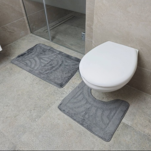 АКЦІЯ Набір килимків для ванної 2шт 40*50см+50*80см Орнамент Econom сірий + Фіранка PEVA Дариана | Зображення 1