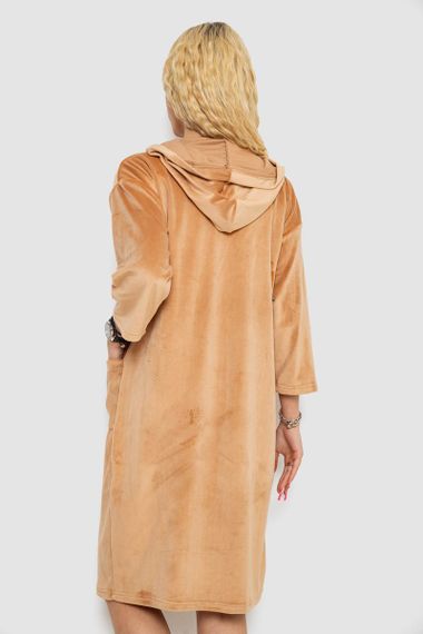 Халат жіночий велюровий на блискавці, колір бежевий, 238R101 | Зображення 3