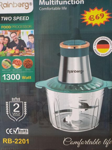 Електричний подрібнювач 2 л 4 леза з неіржавкої сталі Rainberg RB-2201 1300 Watt | Зображення 7