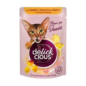Вологий корм пауч Delickcious для дорослих котів, кролик і тропічні фрукти 85г