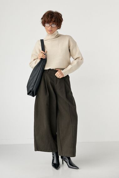 В'язаний однотонний гольф вільного фасону - бежевий цвет, ONE SIZE (є розміри) | Зображення 2