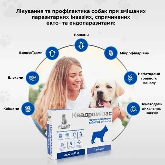 Протипаразитарні таблетки для собак вагою 2-4 кг ModeS Квадромідас, 1 табл | Зображення 1