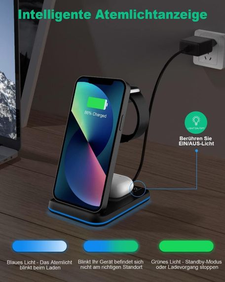 Бездротова зарядна станція 3-в-1, що підходить для подорожей. Сумісно з iPhone 16, 15, 14, 13, 12, 11 | Зображення 1