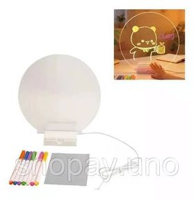 Круглый светильник-ночник WordPad AND 5502 15 см от USB • LED-доска для заметок AND 5502 с маркером для дома, офиса и декора