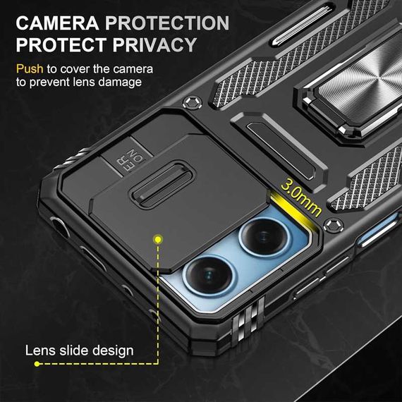 Ударостійкий чохол Camshield Army Ring для Xiaomi Redmi 12 / Poco M6 Pro 5G Чорний / Black | Зображення 1