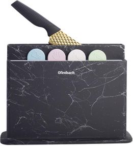 Набір 4 обробні дошки Ofenbach Black Marble 28х18х0.5см на горизонтальній підставці для ножів