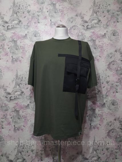 Футболка чоловіча трикотажна хакі oversize унісекс 46