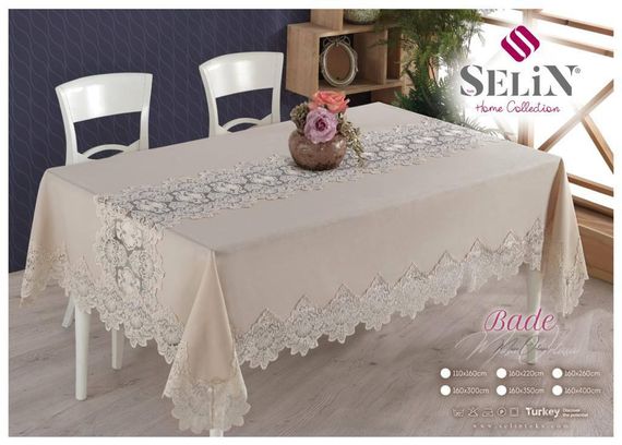 Льняная скатерть Selin Bade 160×300 Бежевая