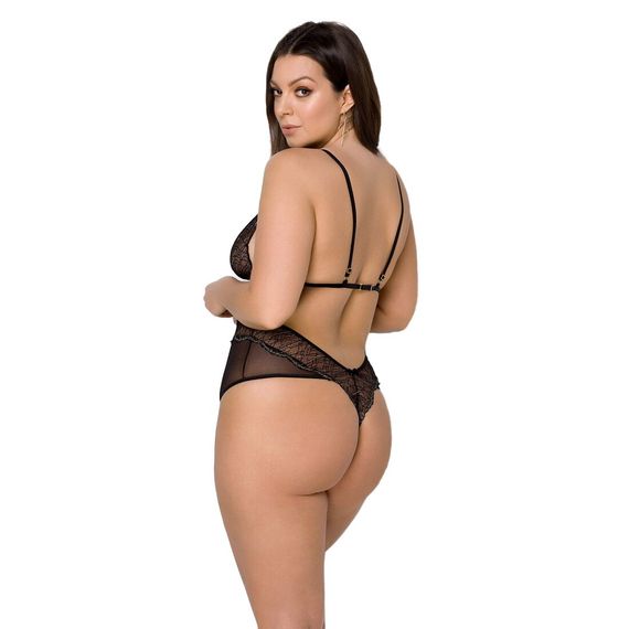 Боді Passion AMBERLY BODY 6XL/7XL black, асиметричний крій, мереживний ліф, золота нитка | Зображення 1