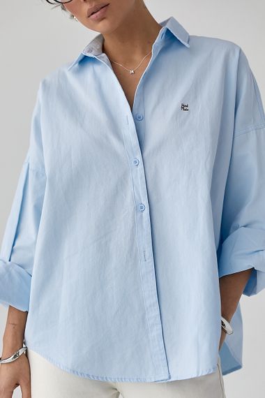 Котонова сорочка з вишитим написом - блакитний цвет, ONE SIZE (є розміри) | Зображення 3