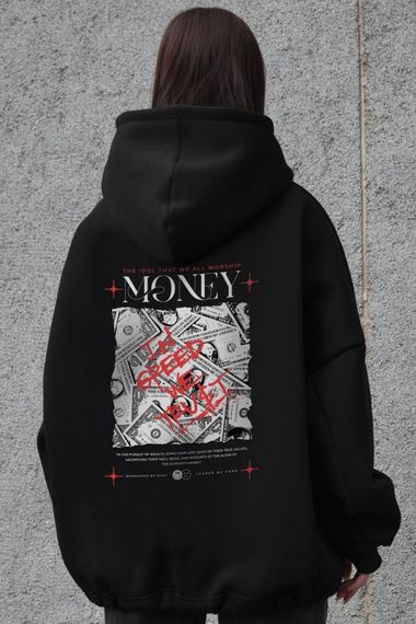 Оверсайз худі толстовка на флісі з капюшоном та принтом Without Money Grafity Black | Зображення 4