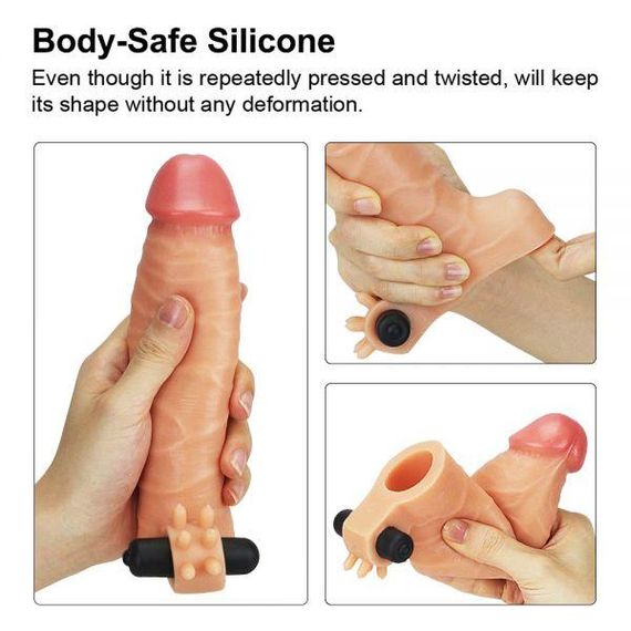 Вибронасадка Add 1.5" Vibrating Silicone Extender, Flesh Sex Aura | Зображення 4