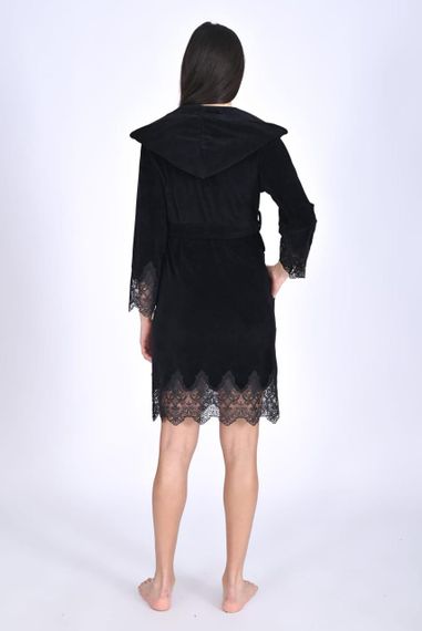 Жіночий халат Nusa 0483 велюровий з капюшоном Чорний, M | Зображення 4