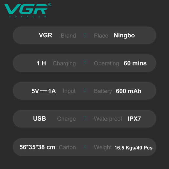 Электробритва VGR 3 в 1 V-303, 3 насадки, IPX7, LED дисплей | Зображення 1