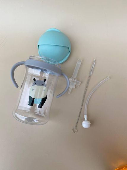 Поїльник непроливайка з трубочкою і грузиком бегемот зелений 350мл | Зображення 5