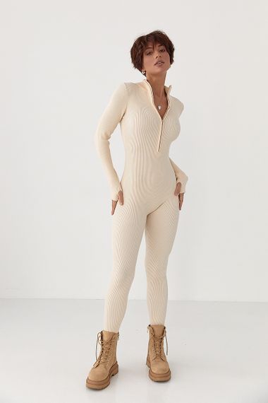 Трикотажний комбінезон в рубчик - кремовий цвет, ONE SIZE (є розміри)