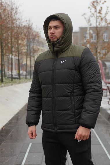 Комплект чоловічий Nike: куртка зимова "Frost" хакі-чорна + штани з тринитки утеплені чорні | Зображення 2
