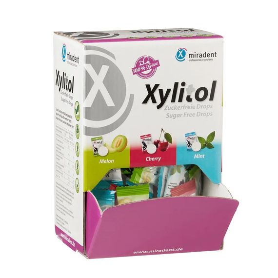 Льодяники з ксилітолом Miradent Xylitol Drops в картонному боксі, асорті - 100 шт.