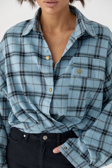 Картата сорочка із коміром на кнопках - блакитний цвет, ONE SIZE (є розміри) | Зображення 3