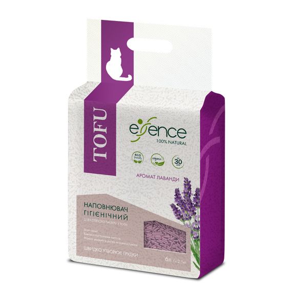 Наповнювач гігієнічний Essence для котячого туалету натуральний з тофу з ароматом лаванди гранула 2 мм 6 л