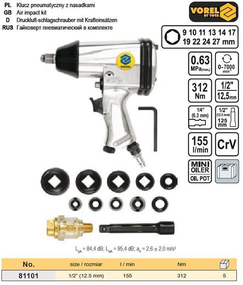 Гайковерт пневматичний 1/2" VOREL-81101