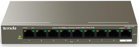 Коммутатор TENDA TEF1109P-8-63W 8xFE PoE, 1xFE Uplink (TEF1109P-8-63W)