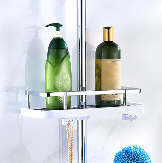 Полиця для ванної кімнати Shower Rack Регульована стійка для душу з тримачем шланга та гачками | Зображення 5