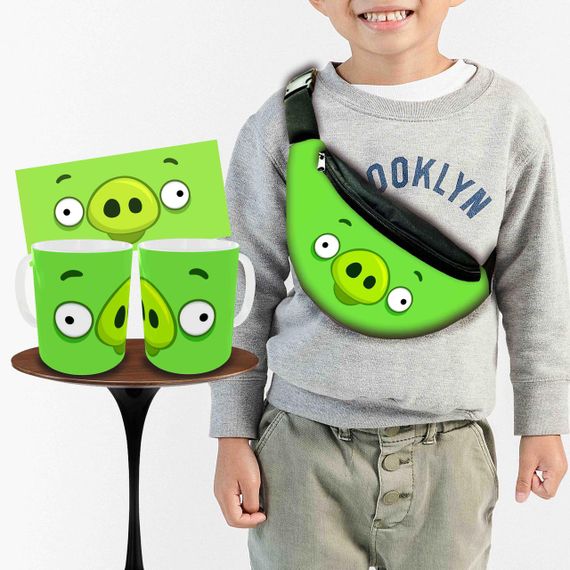 Набір: дитяча сумка-бананка+кружка Енгрі Бердс 32х15см, бананка для хлопчика через плече на подарунок (01025)