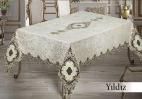 Велюрова скатертина з мереживом Maison 160×350 см Yildiz бежева
