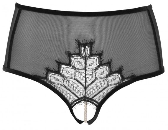 Розкішні трусики з розрізом та перлиною ниткою Bracli Kyoto High Waist Brief, Чорний, L, L