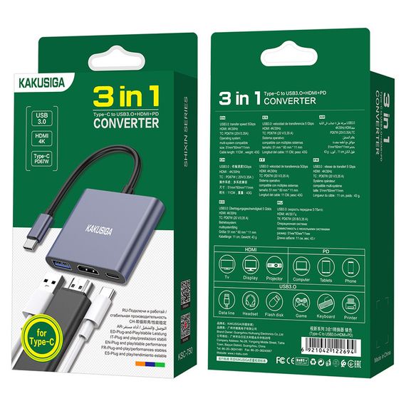 Конвертер USB Hub Kakusiga KSC-750 Type-C на USB 3.0 / HDMI / Type-C PD | Зображення 7