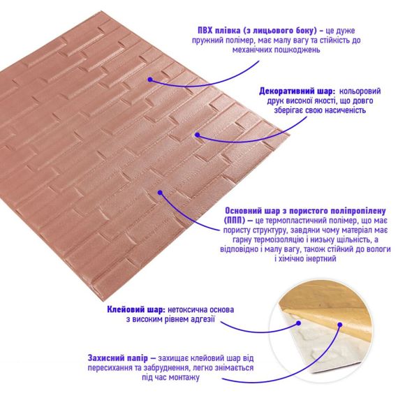 3D панель самоклеюча кладка пудра 700x770x5мм SW-00001715 | Зображення 1
