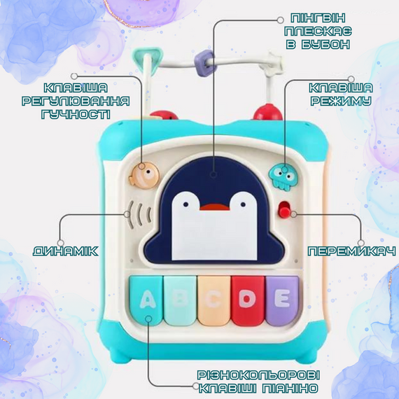 Розвиваюча Іграшка Сортер для Дітей Інтерактивний Бізікуб 6в1 Звуковий з Музикою і Піаніно Блакитний | Зображення 4