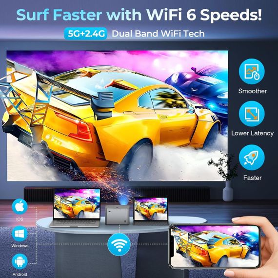 Проєктор 4K з автофокусом та корекцією трапецієподібних викривлень, Wi-Fi та Bluetooth, 1080P 800ANSI | Зображення 4