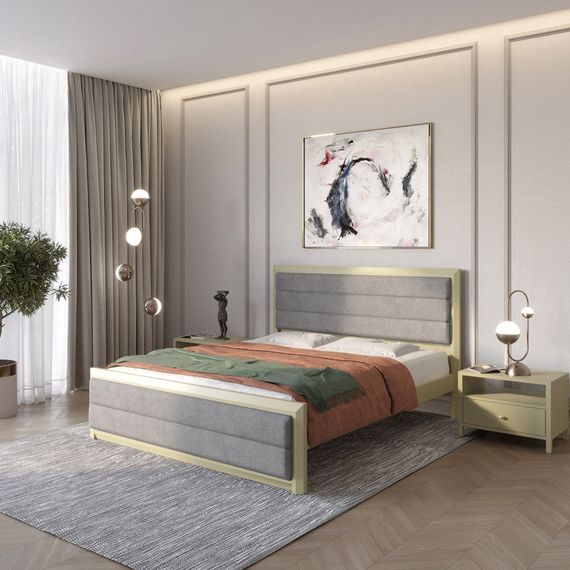 Односпальне дерев'яне ліжко Mebigrand Барселона Б5 Вільха/Аляска 93 (Сірий) 90х190 см (MBG-14126)