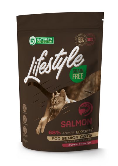 Корм Nature's Protection Lifestyle Grain Free Salmon Senior Cat сухой с лососем для пожилых котов 0.4 кг