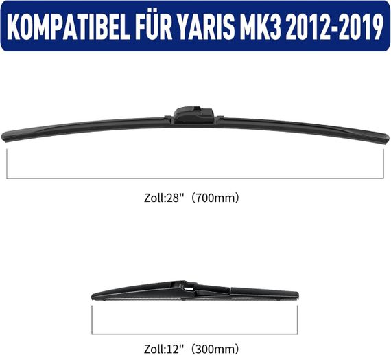 Щітки склоочисника Wifko для Toyota Yaris MK3 2012–2019, передні + задні, комплект всесезонних двірників | Зображення 2