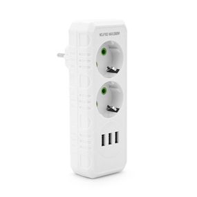 Розетка тройник с заземлением F102-White, 2 розетки + 3USB(1А), 2500W, 10A
