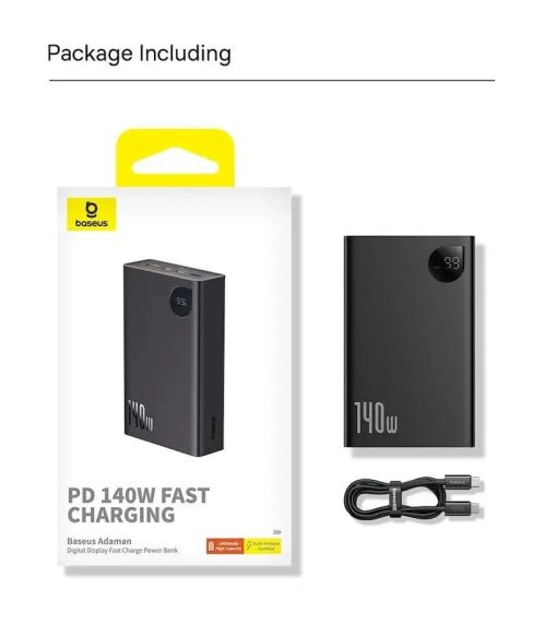 Повербанк 24000mAh 140W Baseus Adaman Metal 86.4Wh 28V 2xType-C/USB чорний (P10021508113-00) Детальніше: https://eriksann.com.ua/u | Зображення 1