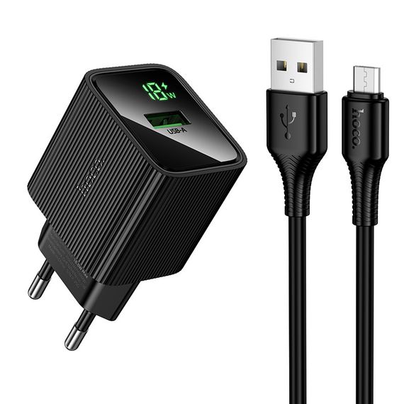 Набір СЗУ 110-240V HOCO CS81A+кабель Micro, 1xUSB, 3A, 18W, QC3.0, кабель 1м | Зображення 2