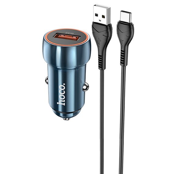 Набір АЗУ 12-24V HOCO Z46 + кабель Type-C, 1xUSB, 18W, кабель 1м, Blue, Box | Зображення 2