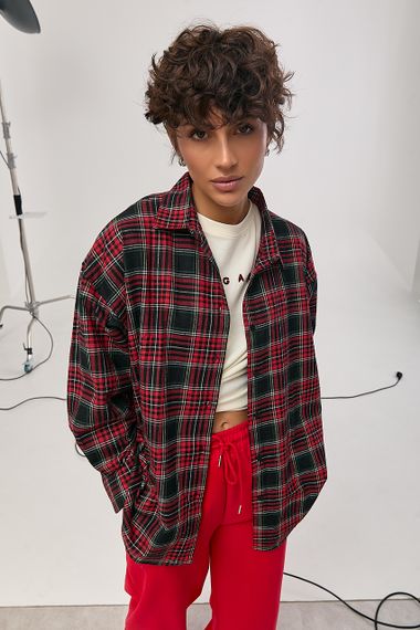 Картата сорочка з подовженою спинкою - червоний цвет, M (є розміри) | Зображення 4