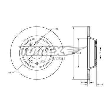 Диск гальмівний задній Fiat Scudo 07-16 Citroen Jumpy 07-16 Peugeot Expert 07-16 (290x14), TX 73-48