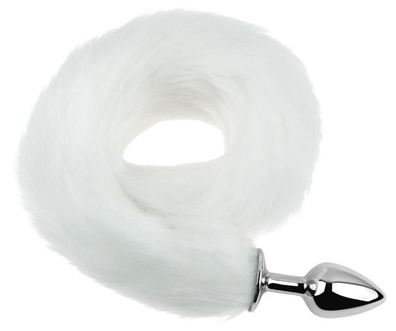 Анальна пробка з хвостом EGZO - Fox Tail Silver Plug White, size S Sex Aura
