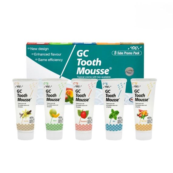 Гель-крем для зубів GC TOOTH MOUSSE, крем для ремінералізації, 5 тубів (асорті), по 35 мл
