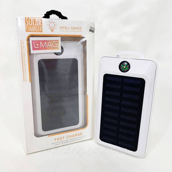 УМБ Power Bank Solar 18000 mAh мобильное зарядное с солнечной панелью и лампой, Power Bank Charger White AJ-42