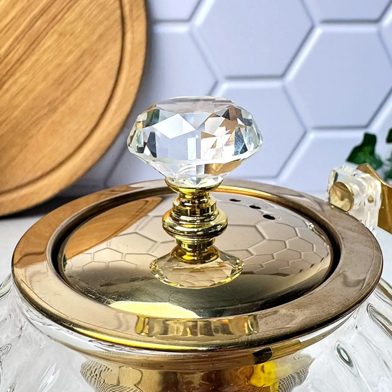 Стильный стеклянный чайник Masala GK-5812 1 л с золотистыми элементами и удобным заварочным фільтром Прозрачный | Зображення 2