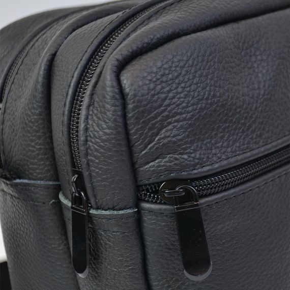 Сумка месенджер із натуральної шкіри, чоловіча велика сумка на 4 кишені з чорною блискавкою | Зображення 6