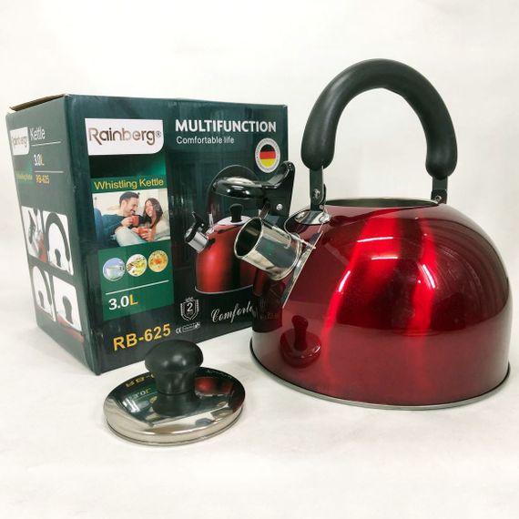 Чайник Rainberg RB-625 із нержавіючої сталі зі свистком 3л. SM-406 Колір: червоний | Зображення 6
